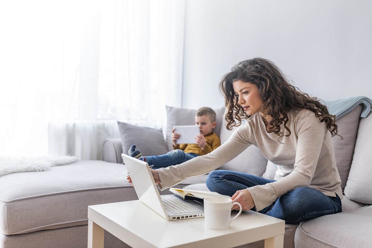 mother working with child