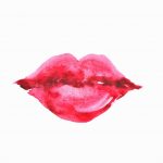 Beautiful woman lips in a heart formed by abstract blots