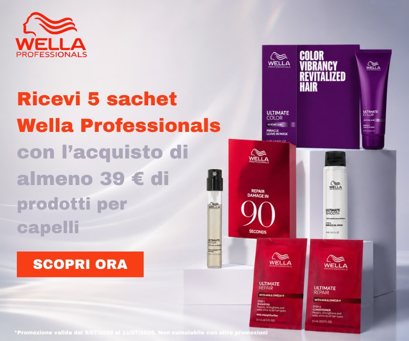 MIT2026-WK30-Wella-HP-Banner-New.png **WELLA PROFESSIONALS**, ricevi 5 sachet Wella Professionals con l’acquisto di almeno 39€ di prodotti per capelli, trattamenti Ultimate Color, Ultimate Repair e Ultimate Smooth, SCOPRI ORA