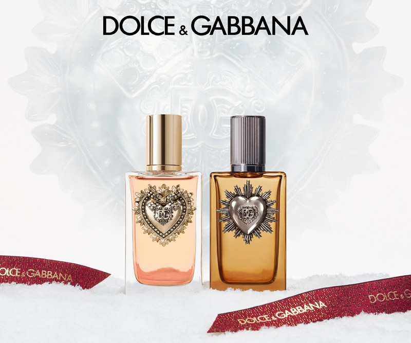 Dolce &amp; Gabbana fragranze iconiche con dettagli cuore e logo DG, eleganza e stile.