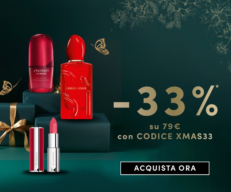 Sconto -33% su ordini da 79€ con codice XMAS33, pulsante Acquista Ora.