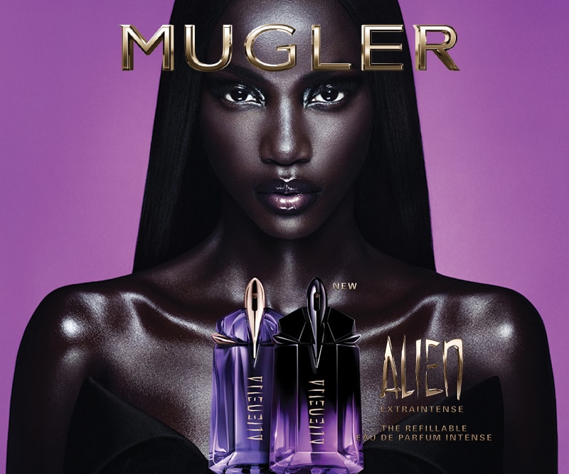 Alien Mugler profumo donna con sfondo viola