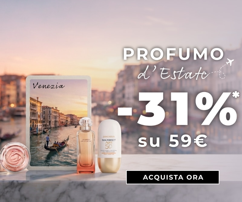 MIT2026-WK32-31on59-HP-Banner.png PROFUMO d’Estate -31% su 59€, selezione beauty ispirata a Venezia con Lancaster Sun Perfect e Hermès Un Jardin sur la Lagune, ACQUISTA ORA