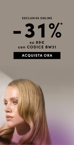 Promo online -31% su 89€ con codice BW31, immagine con persona dai capelli biondi lisci