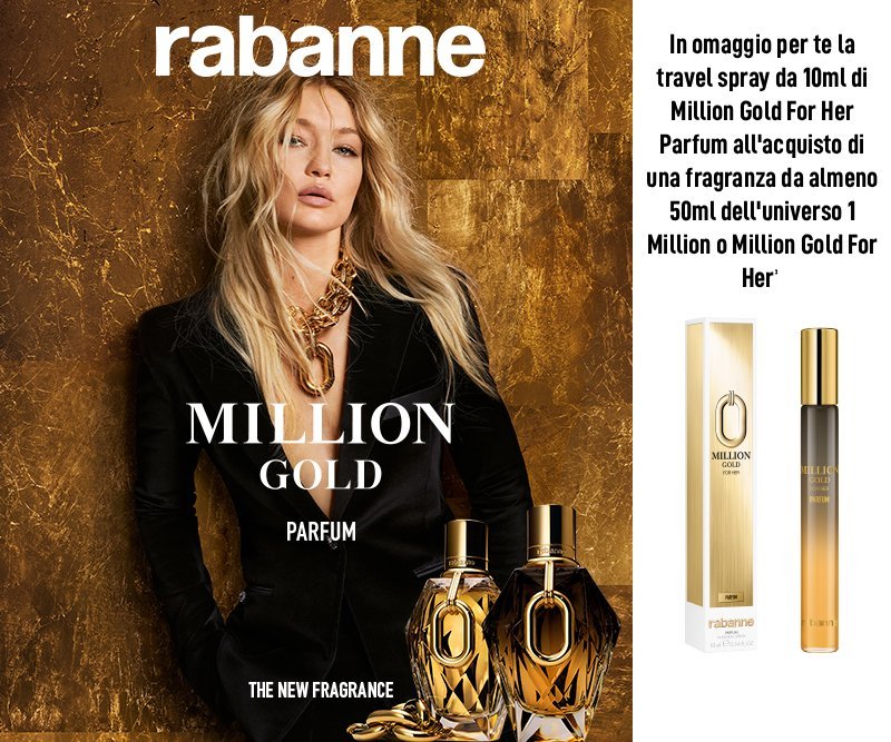 Rabanne Million Gold Parfum – nuova fragranza con omaggio travel spray.