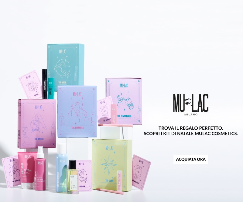 Kit regalo di Natale Mulac Cosmetics con confezioni colorate e prodotti make-up