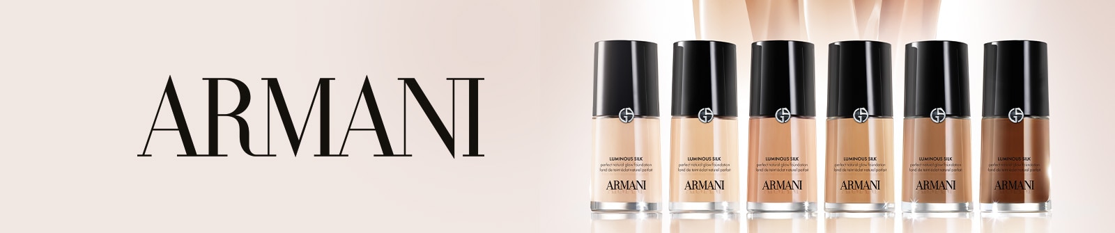 ARMANI fondotinta viso in diverse tonalità, linea completa make-up con bottiglie in vetro