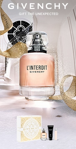 Givenchy L’Interdit profumo elegante con cofanetto regalo e dettagli dorati su sfondo raffinato.