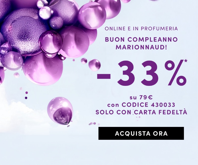 Promo compleanno Marionnaud: -33% su 79€, codice 430033, online e in profumeria