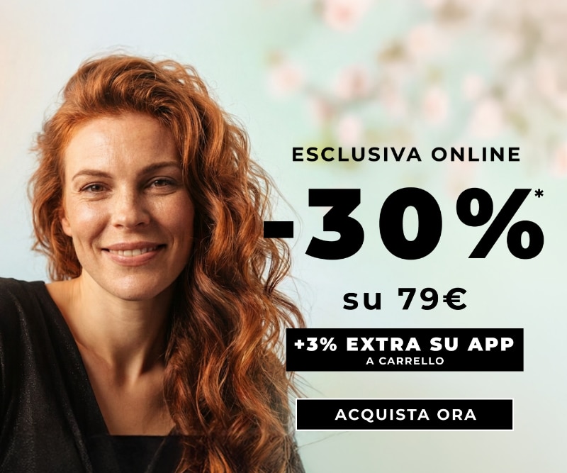 MIT2026-WK15-30on79-App3Extra-HP-Banner.png Esclusiva online: −30% su 79€ con +3% extra su app a carrello, promozione beauty con invito all’acquisto “Acquista ora” su sfondo primaverile luminoso.