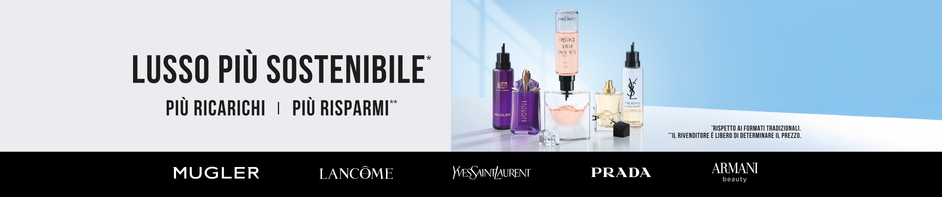 Lusso più sostenibile con ricariche Mugler, Lancôme, Yves Saint Laurent – più ricarichi, più risparmi.