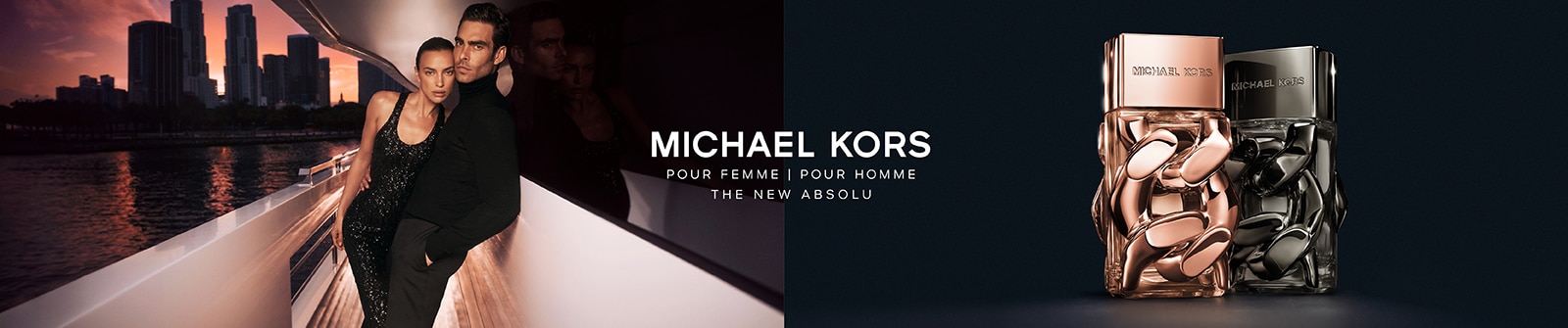 Profumi Michael Kors Pour Femme e Pour Homme su barca di lusso al tramonto