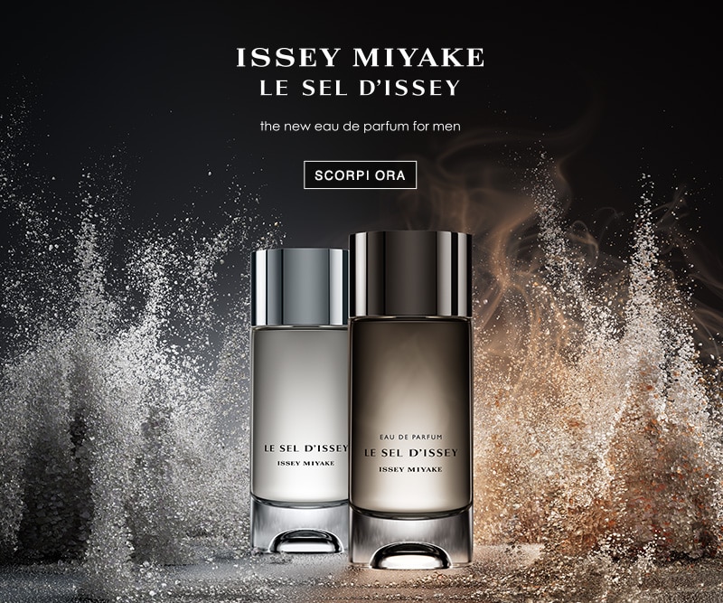 Generating response&nbsp;Copilot said: ISSEY MIYAKE LE SEL D’ISSEY the new eau de parfum for men, flaconi profumo su sfondo con spruzzi, SCOPRI ORA
