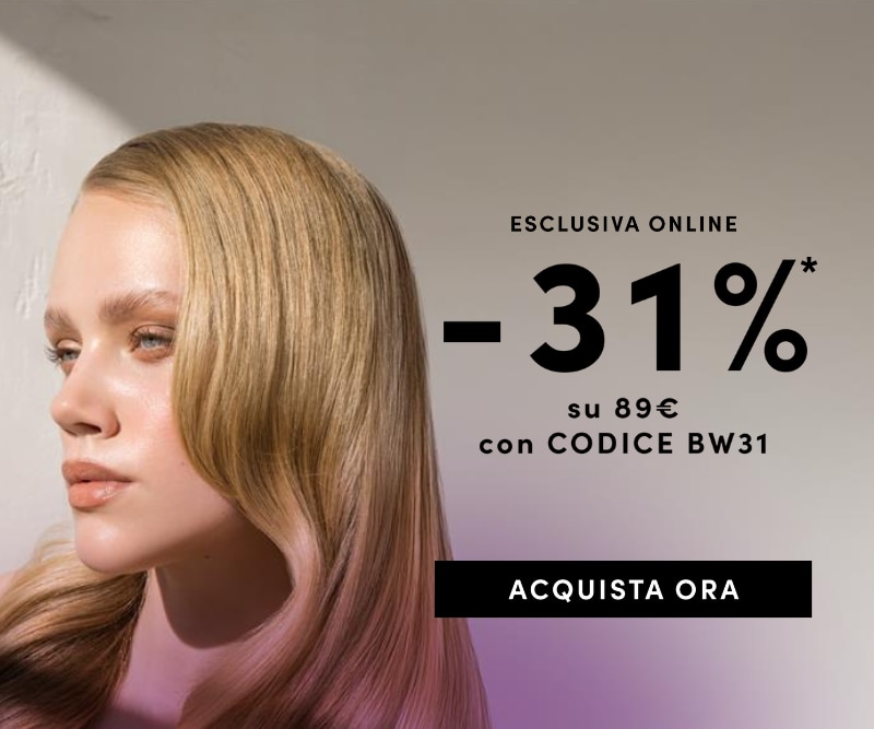 Promozione esclusiva online: -31% su 89€ con codice BW31 – immagine promozionale con modella dai capelli biondi.