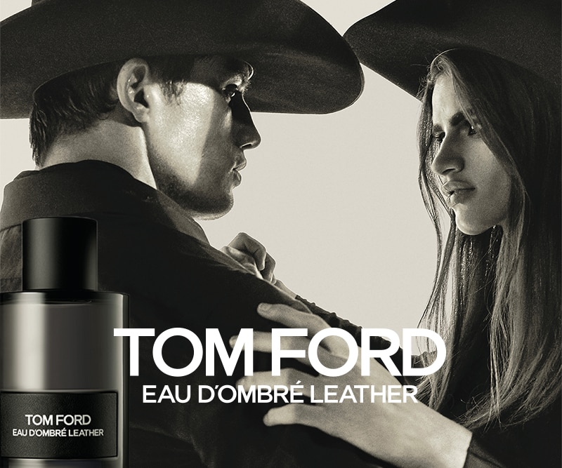 Tom Ford Eau d’Ombré Leather profumo elegante in flacone nero.