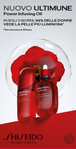 Shiseido Nuovo Ultimune Power Infusing Oil, pelle più luminosa secondo il 94% delle donne.