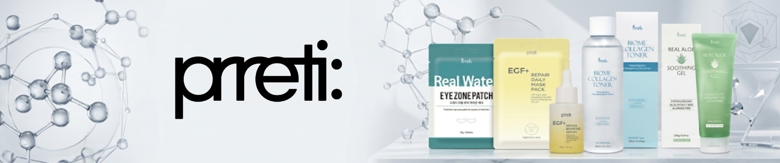Prreti Skincare, Biome Collagen Toner, Real Aloe Soothing Gel ed EGF+ Repair Serum, selezione skincare per lenire, idratare e migliorare l’aspetto della pelle