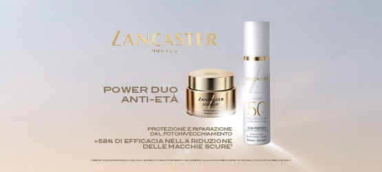 Lancaster Power Duo anti‑età Golden Lift e Sun Perfect protezione e riparazione dal fotoinvecchiamento