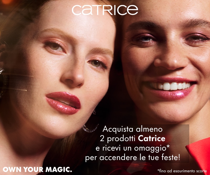 MIT2025-WK51-Catrice-HP-Banner.jpg Promozione Catrice: acquista almeno 2 prodotti e ricevi un omaggio per illuminare le feste, testo Own Your Magic.