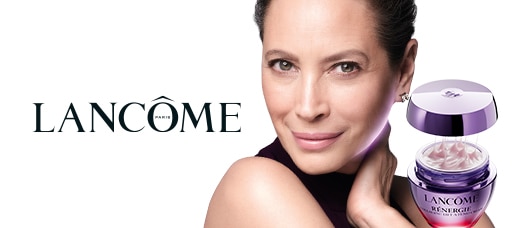 Vaso di crema Lancôme Rénergie Collagene Lift‑Extend con coperchio viola metallizzato e claim che promette il recupero di dieci anni di perdita di collagene.