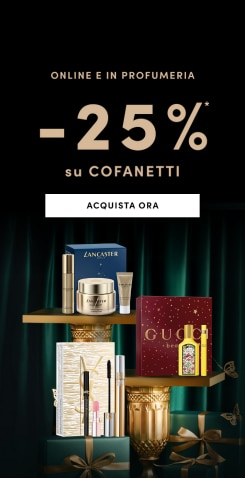 Cofanetti regalo beauty Lancaster e Gucci con sconto -25%, offerta online e in profumeria