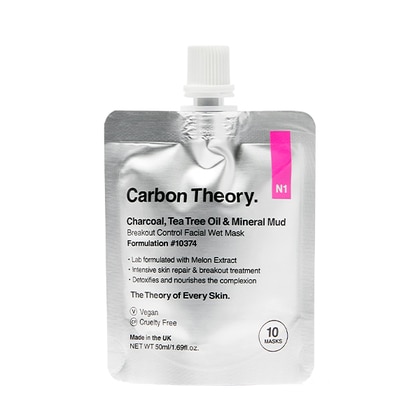 50 ML Carbon Theory CHARCOAL TEA TREE OIL & MINERAL MUD BREAKOUT CONTROL FACIAL WET MASK Maschera Viso con Carbone, Olio Tea Tree e Fango Minerale  1 di 1 