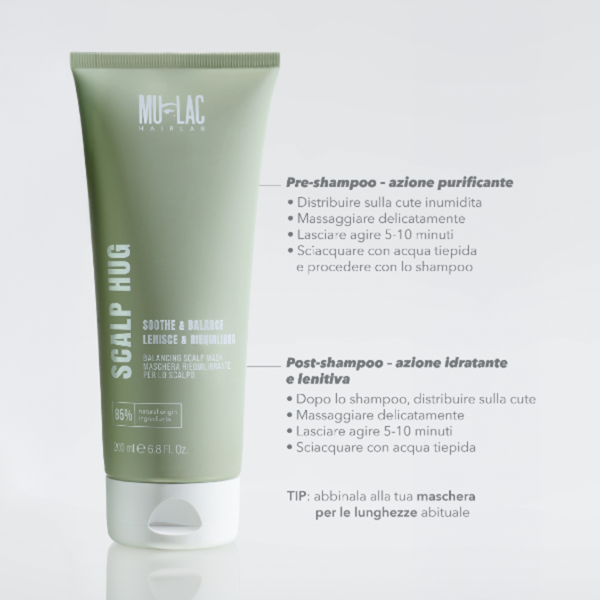 200 ML Mulac SCALP HUG Maschera Riequilibrante Per Lo Scalpo 3 di 3 Maschera Riequilibrante Per Lo Scalpo