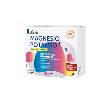 36x5g Vebix INTEGRATORE MAGNESIO & POTASSIO Integratore con edulcorante a base  di Magnesio, Potassio e Vitamina C  1 di 1 