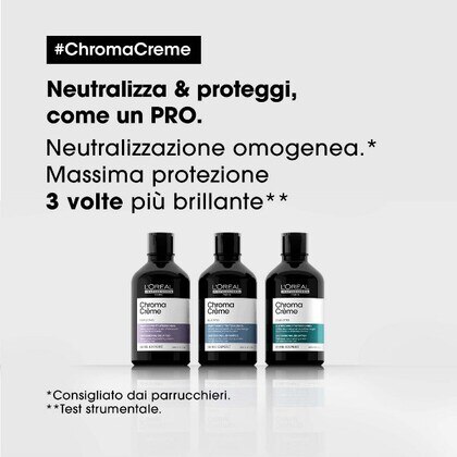 300 ML L'Oreal Professionnel CHROMA CRÈME Shampoo Blu per capelli castano da chiaro a medio  1 di 3 