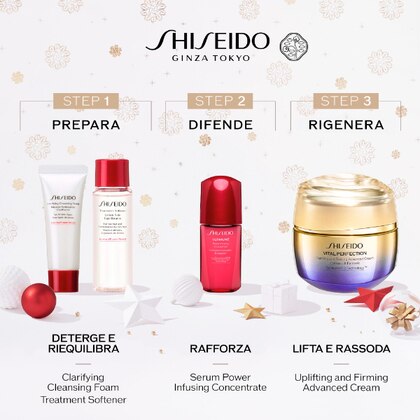 50ml+15ml+30ml+10ml+0,6ml Shiseido VITAL PERFECTION UPLIFTING AND FIRMING CREAM ADVANCED HOLIDAY KIT Cofanetto Regalo  1 di 3 