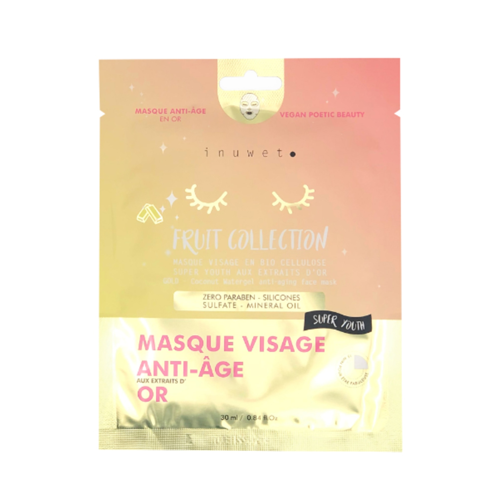 Inuwet FRUIT COLLECTION ORO Maschera Viso Anti Età Bio Cellulosa 1 di 2