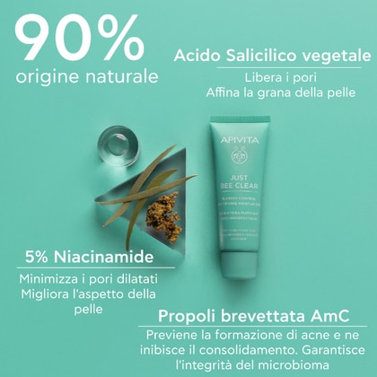 40 ML Apivita JUST BEE CLEAR Crema Idratante Opacizzante Anti-Imperfezioni  1 di 8 