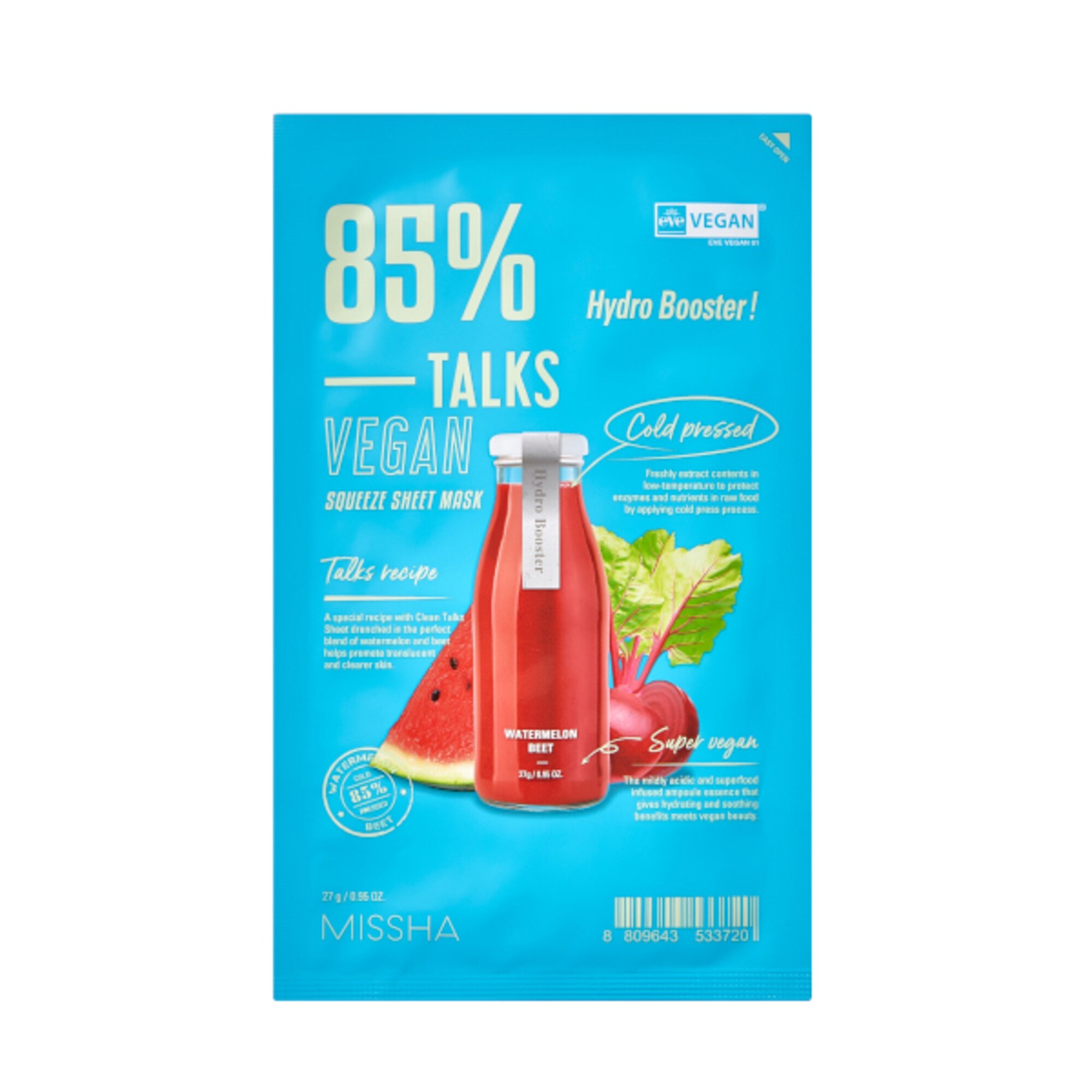 27 G MISSHA TALKS VEGAN - SQUEEZE SHEET MASK Maschera in Tessuto - Hydro Booster 1 di 1