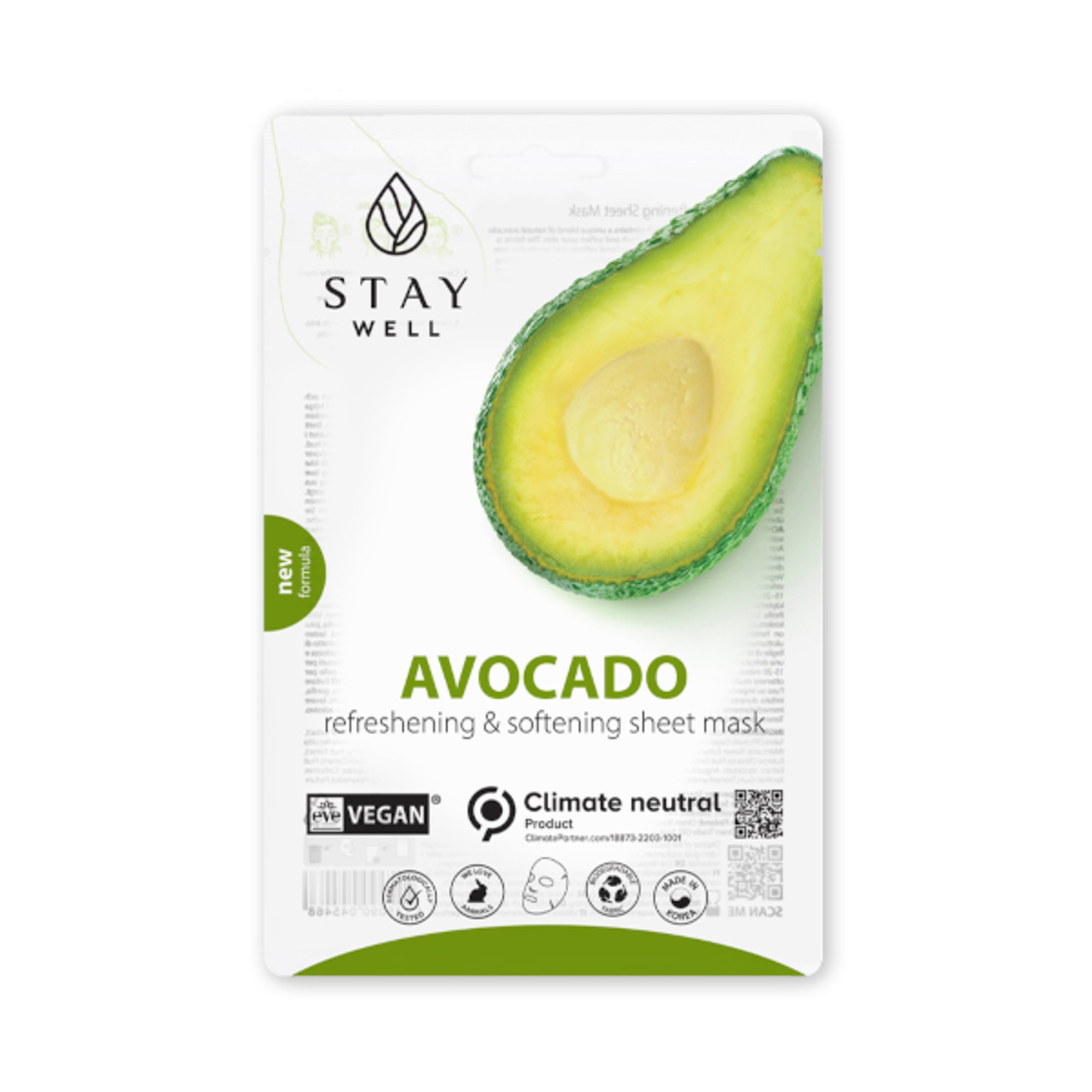 20 G Stay Well VEGAN SHEET MASK Maschera Vegan Avocado 1 di 2