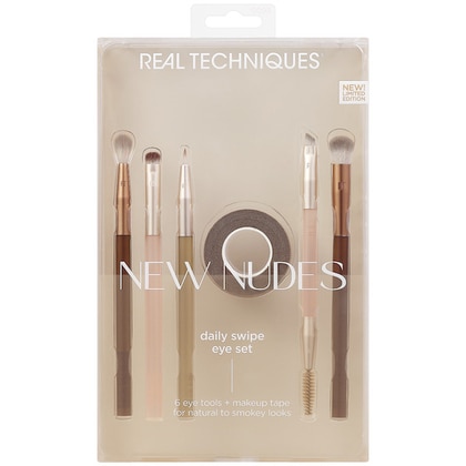  Real Techniques NEW NUDES DAILY SWIPE EYE SET Set Completo da 6 Pennelli Occhi + 1 Nastro per il Trucco  1 di 2 