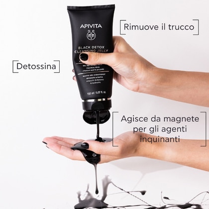 150 ML Apivita CLEANSING GEL BLACK DETOX Gel Detergente Nero Viso e Occhi  1 di 6 