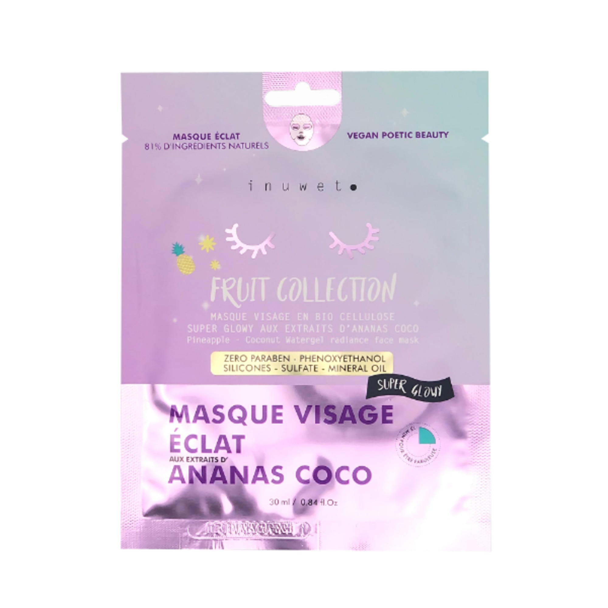 Inuwet FRUIT COLLECTION ANANAS E COCCO Maschera Viso Illuminante Bio Cellulosa 1 di 2
