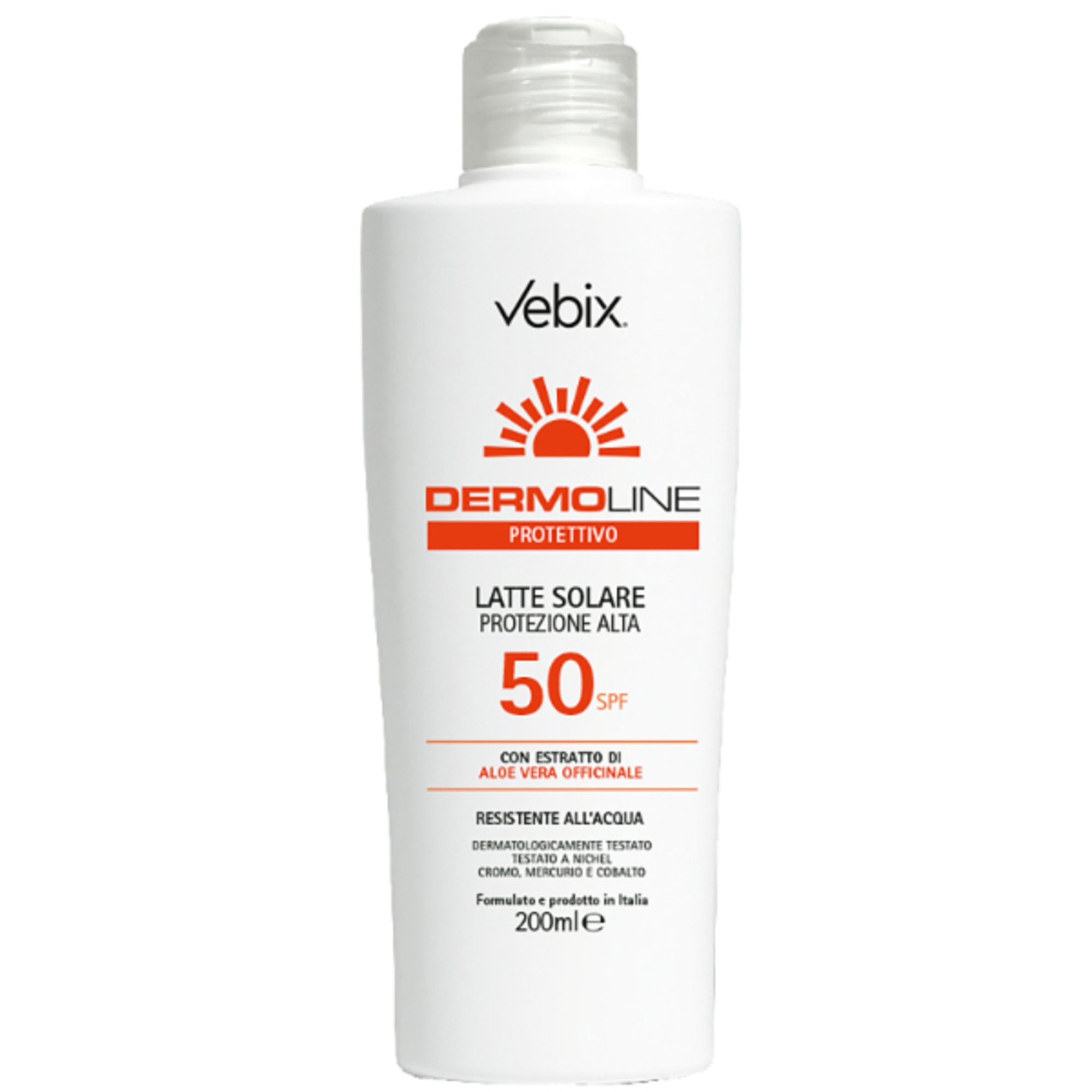 200 ML Vebix DERMOLINE PROTETTIVO Latte Solare SPF 50 Protezione Alta 1 di 1 Latte Solare SPF 50 Protezione Alta