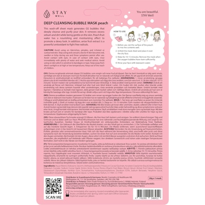 20 G Stay Well SHEET MASK Maschera Tessuto Lavabile Pesca  1 di 2 