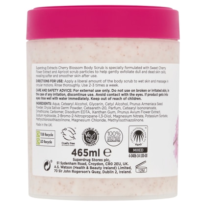 465 ML Superdrug Extracts CHERRY BLOSSOM BODY SCRUB Scrub Corpo Esfoliante ai Fiori di Ciliegio e Albicocca  1 di 2 