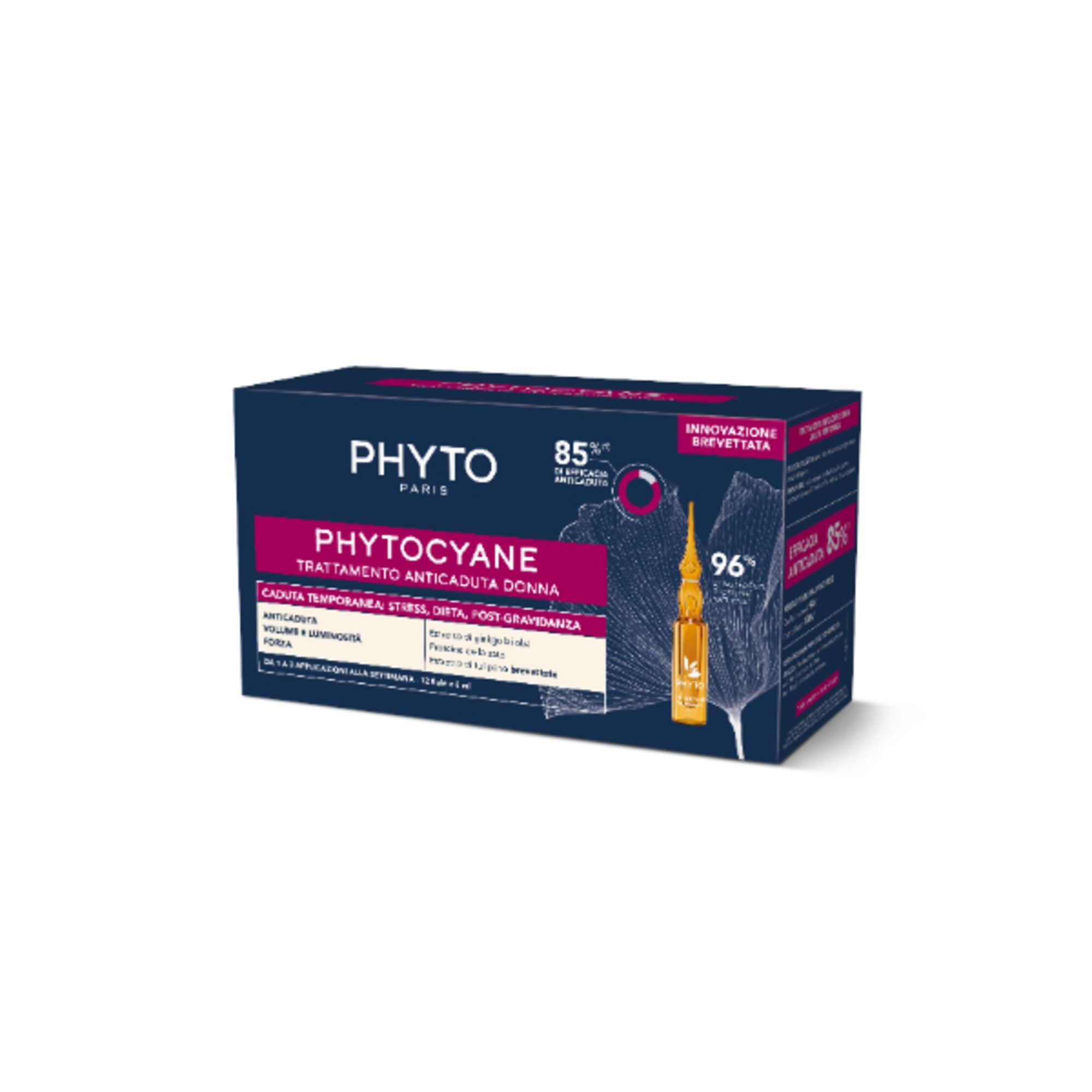 12x5ml Phyto PHYTOCYANE Trattamento Anti-Caduta Temporanea Dei Capelli Donna 1 di 2