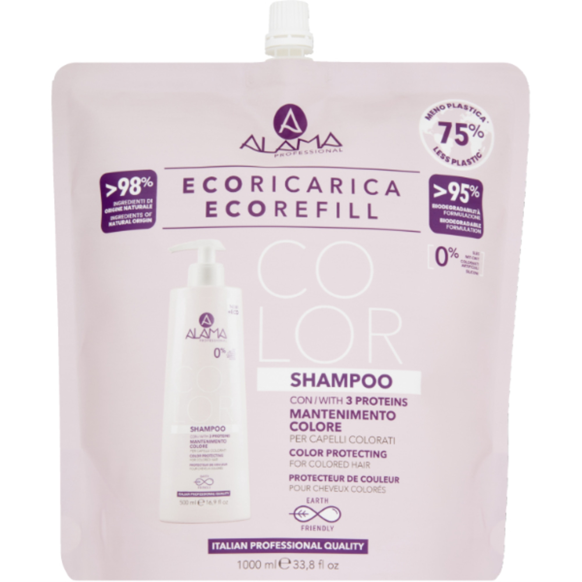 1000 ML ALAMA PROFESSIONAL COLOR Ricarica Shampoo Mantenimento Colore per Capelli Colorati - Eco Refill 1 di 1