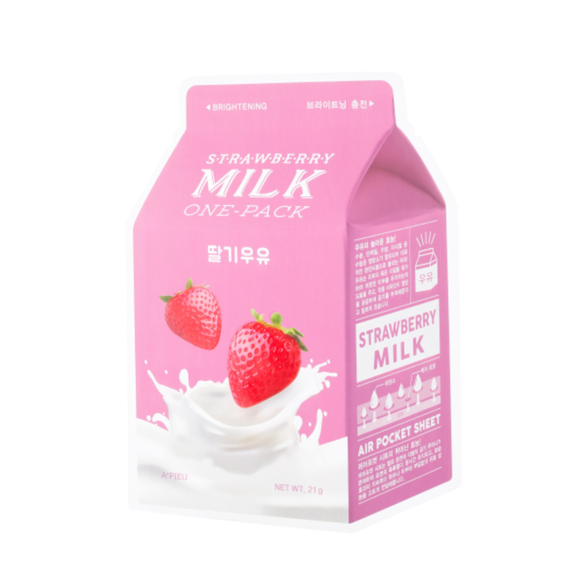 21 G A'PIEU STRAWBERRY MILK ONE-PACK Maschera in Tessuto Viso Latte e Fragola 1 di 2