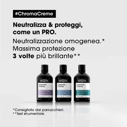 300 ML L'Oreal Professionnel CHROMA CRÈME Shampoo Verde per capelli da marrone scuro a nero  1 di 3 