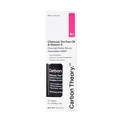 30 ML Carbon Theory CHARCOAL, TEAT TREE & VITAMIN E OVERNIGHT DETOX SERUM Siero Detox Notte con Carbone, Olio di Tea Tree e Vitamina E  1 di 2 