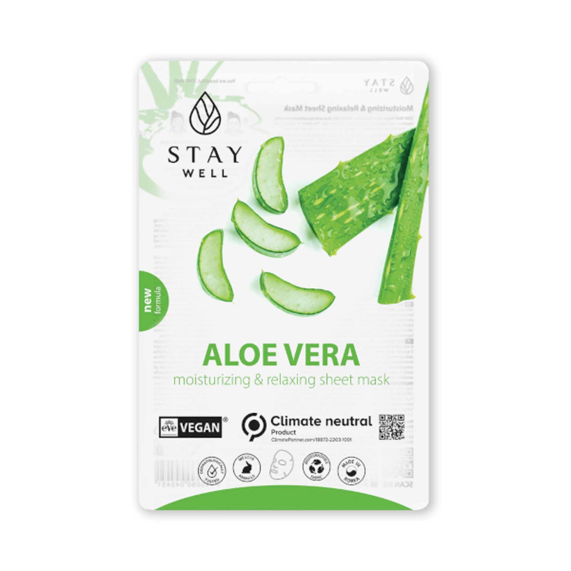 20 G Stay Well VEGAN SHEET MASK Maschera Vegan Aloe 1 di 2