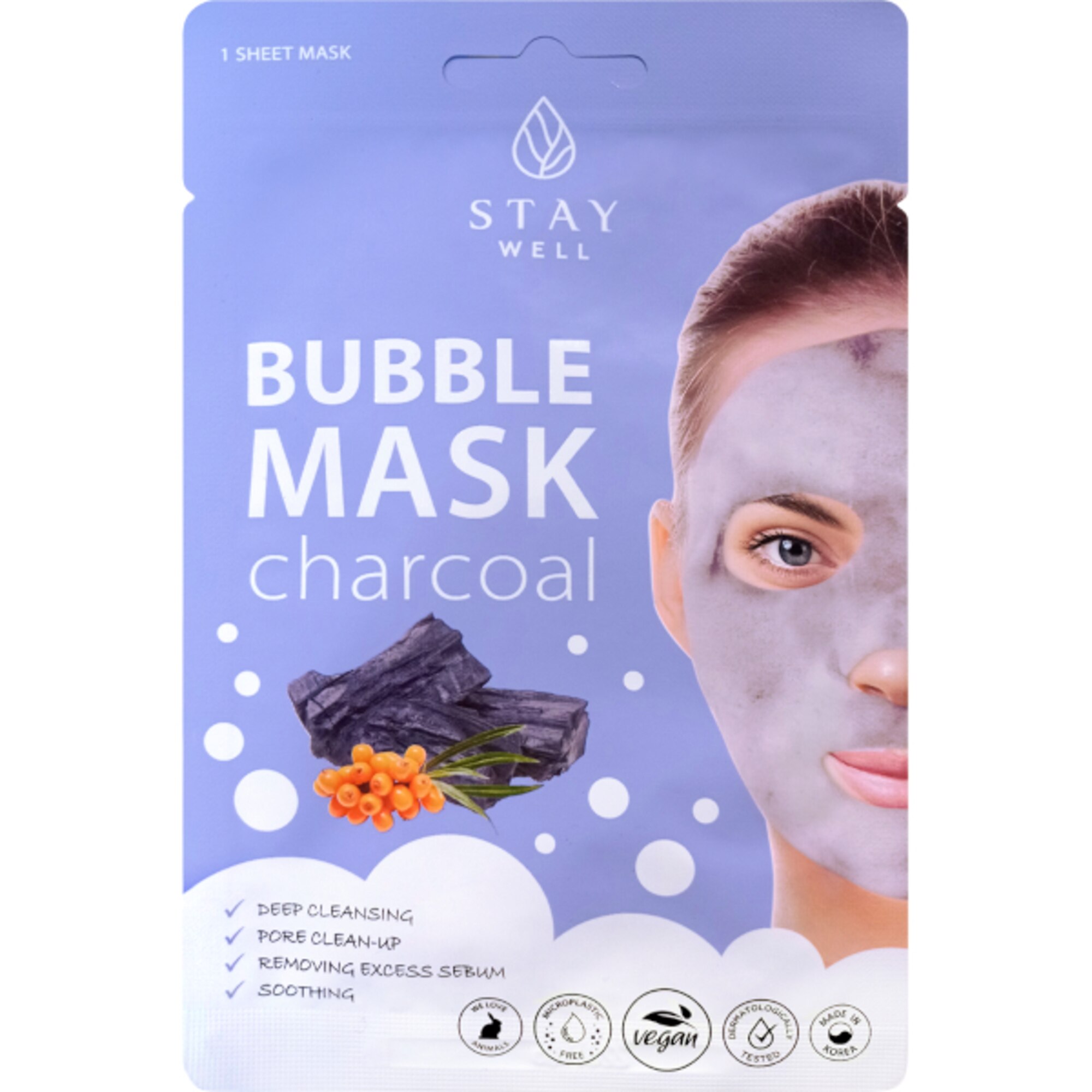 20 G Stay Well SHEET MASK Maschera Tessuto Lavabile Carbone 1 di 2