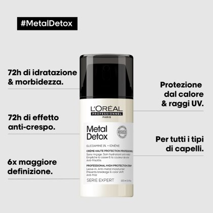 100 ML L'Oreal Professionnel METAL DETOX CREAM Crema Leave-in Altamente Protettiva Anti-metallo e con Filtro UV  1 di 3 