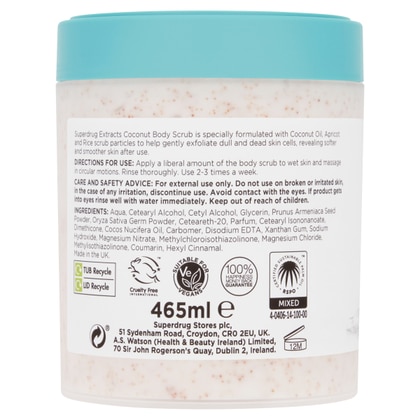 465 ML Superdrug Extracts COCONUT BODY SCRUB Scrub Corpo Esfoliante al Cocco  1 di 2 